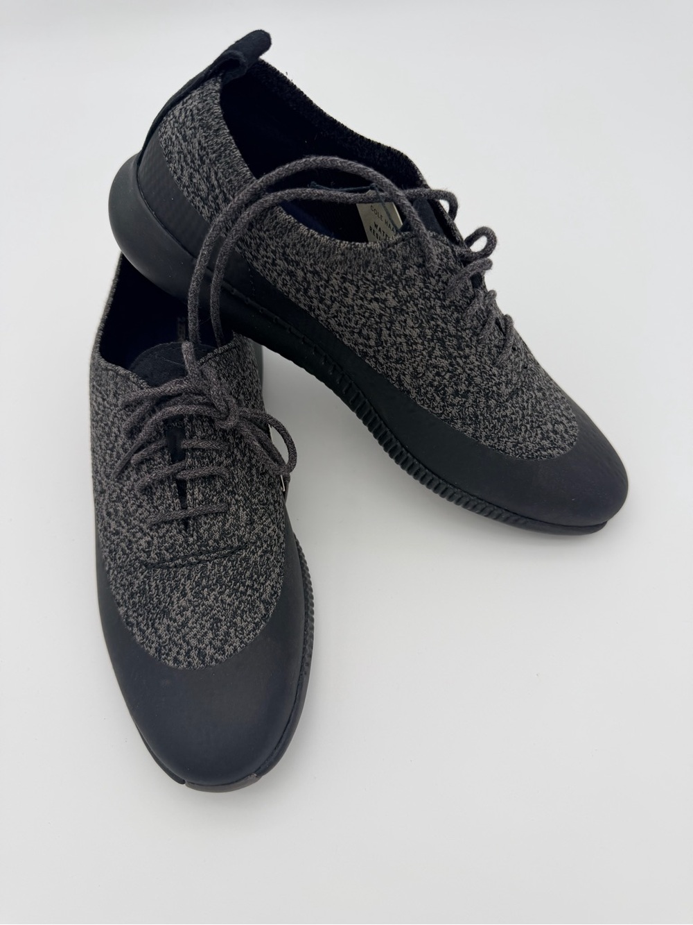 Cole Haan Zero Grand Knit Lace-Up Oxford Sneakers - Black/Grey Sz 7